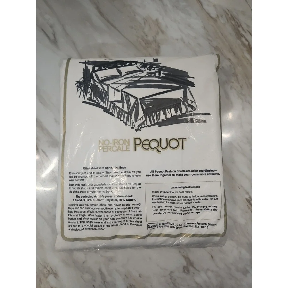 Vintage Pequot Double Fitted Sheet White 54 X 76 Made In USA